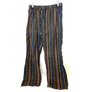 Earthbound Chill Striped Drawstring Hippie Boho Pocket Pants Large FLAWS